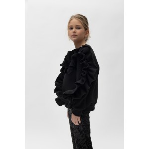 Alice Fashion Μπλούζα Φούτερ με Βολάν Μαύρη (W23-A14052)