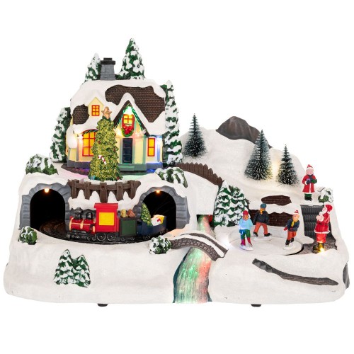 Χριστουγεννιάτικο Χωριό με Πίστα Πατινάζ και Τρένο που Κινείται με Ρεύμα (90748)