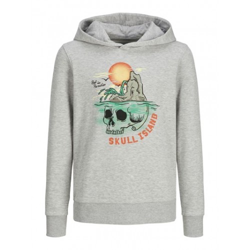 Jack and Jones Junior Summer Φούτερ Hooded Skull Island Light Grey Melange (12224088)