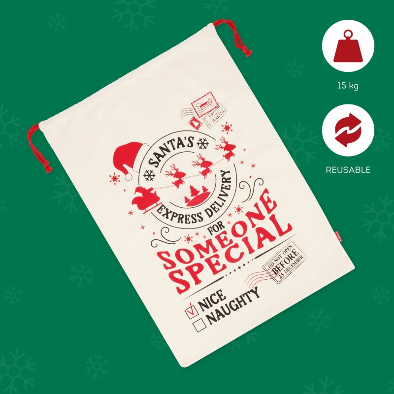 Legami Christmas Gift Sack Santa's Coming To Town (SAK0001