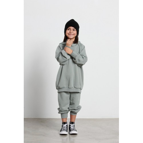 Melin Rose Σετ Φόρμα Φούτερ με Κουκούλα Oversized Γκρι-Μέντα (MRW23-6100)