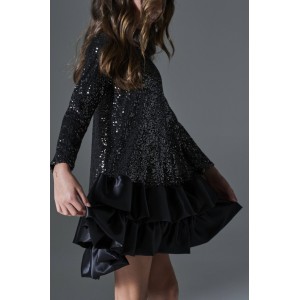 Melin Rose Φόρεμα Παγέτα Μαύρο με Βολάν στο Τελείωμα (MRW26-1214)