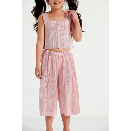 Melin Rose Σετ Ζιπ Κιλότ Crop Top - Foil Πλισέ Ροζ (MRS22-688)