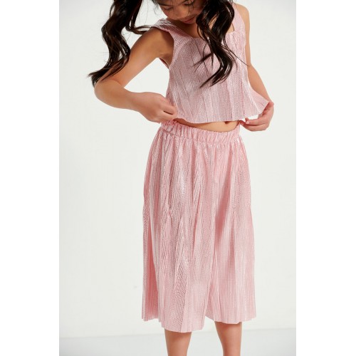Melin Rose Σετ Ζιπ Κιλότ Crop Top - Foil Πλισέ Ροζ (MRS22-688)