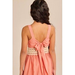 Melin Rose Φόρεμα Μακρύ Apricot Με Πλεκτή Λεπτομέρεια (MRS25-1200)
