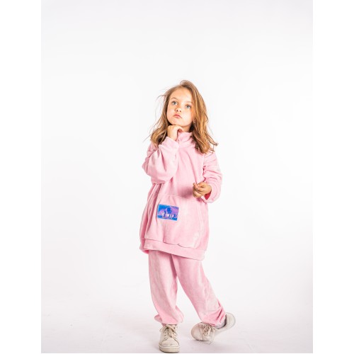 Minimo Φόρμα Velour High Neck Kangaroo Pocket Παιδικό Ροζ (ME36018P.00427)