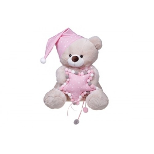 Αρκουδάκι με Αστέρι και Ροζ Σκούφο 40cm (J204014)