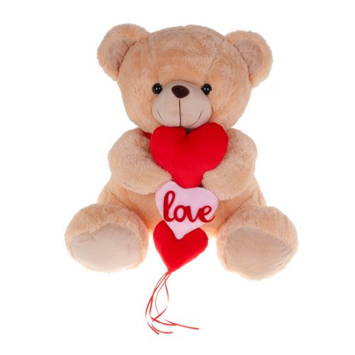 Αρκουδάκι Μπεζ Τριπλή Καρδιά με Plexi Glass 60cm (VL266032)