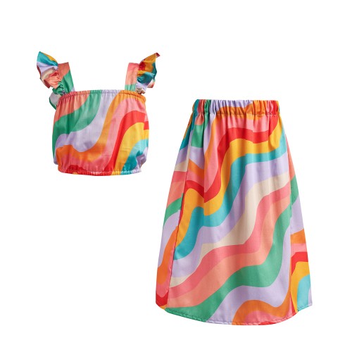 Two In A Castle Σετ Τοπ με Φούστα Rainbow Waves (T4004)