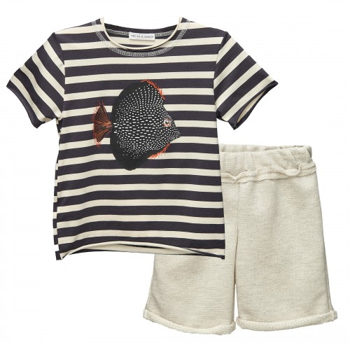 Two In A Castle Fish Color Set Striped Fish T-shirt & Shorts (T3348)