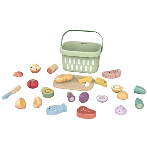 Tooky Toy Ξύλινο Σετ Κοπής Φαγητών σε Κουβά (TJ537N)