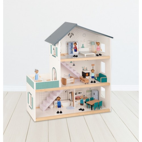 Tooky Toy Κουκλόσπιτο Ξύλινο με Αξεσουάρ και Οικογένεια (TH919)