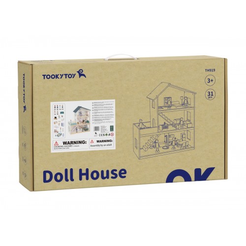 Tooky Toy Κουκλόσπιτο Ξύλινο με Αξεσουάρ και Οικογένεια (TH919)