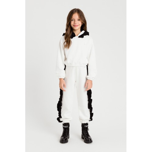 Twinset Φούτερ με Κουκούλα Bicolor Off White/Black (232GJ2432)