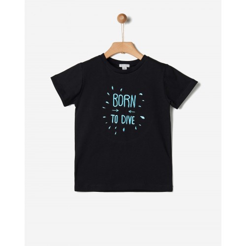 Yelloh T-shirt Μαύρη με Κέντημα Born to Dive (42071210002)