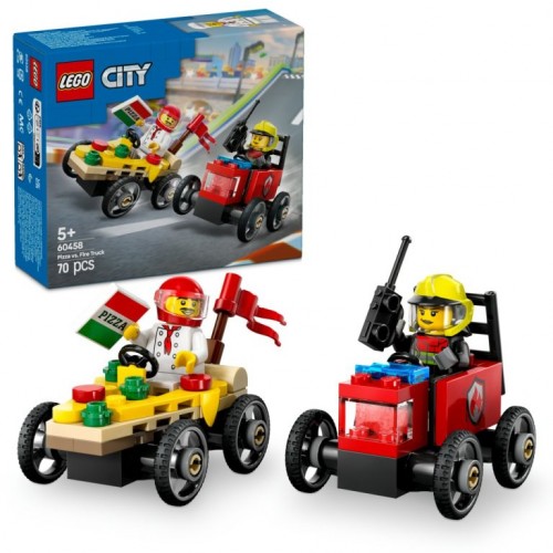 Lego City Pizza vs. Fire Truck Race Car (60458)