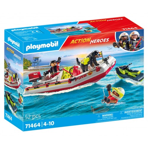Playmobil Φουσκωτό Σκάφος Πυροσβεστικής με Θαλάσσιο Scooter (71464)
