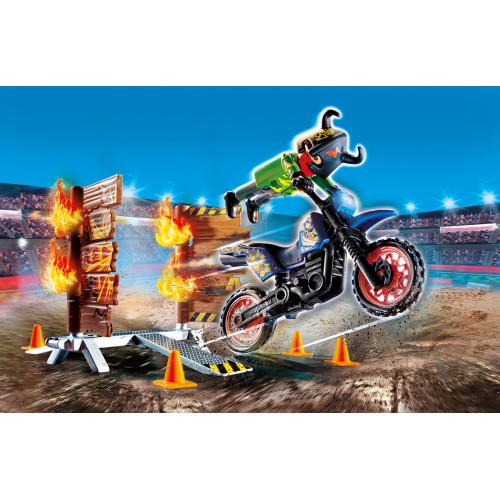 Playmobil Stunt Show Μηχανή Motocross Με Φλεγόμενο Τοίχο (70553)