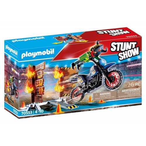 Playmobil Stunt Show Μηχανή Motocross Με Φλεγόμενο Τοίχο (70553)