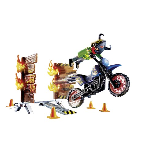Playmobil Stunt Show Μηχανή Motocross Με Φλεγόμενο Τοίχο (70553)