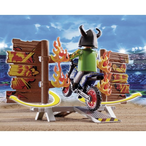 Playmobil Stunt Show Μηχανή Motocross Με Φλεγόμενο Τοίχο (70553)